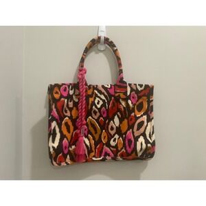 Vince Camuto Orla Tote Bag Pink Multi Ikat Leopard Canvas Tassel VC-ORLA-TO